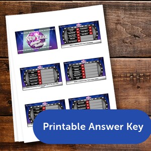 May include: Printable New Year's trivia game with 3 rounds of questions. Each round has a different theme, such as "Name something people do right after the New Year's countdown" or "Name a common New Year's resolution".