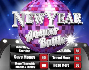 New Year's Eve Party Answer Battle Powerpoint Trivia Game for the Family - Mac PC and iPad Compatible Customizable Zoom Virtual 2021 2022
