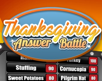 Thanksgiving Answer Battle Game - Fun Trivia Powerpoint Game - Mac PC and iPad Compatible - Virtual Party Game - Zoom Skype Holidays