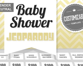 Virtual Baby Shower Game - Gender Neutral - JeoParody Template Customizable - Mac and PC and iPad editable - Fun Aesthetic