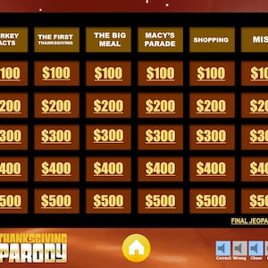 Thanksgiving JeoParody with Scoreboard Trivia Fun PowerPoint Game Mac, PC, and iPad Compatible image 2