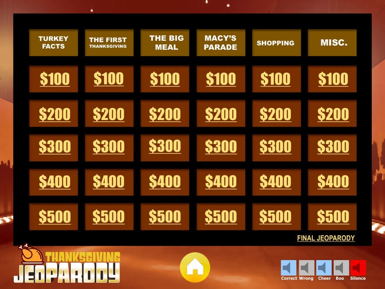 Thanksgiving JeoParody with Scoreboard Trivia Fun PowerPoint Game Mac, PC, and iPad Compatible image 2