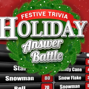 Holiday Answer Battle with Scoreboard - Trivia Powerpoint Game - Mac PC and iPad Compatible - Fun Christmas Game - Holiday Trivia Games