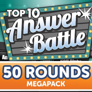 50 Rounds - Answer Battle - Virtual Party Customizable Trivia Powerpoint Template Automatic Scoreboard - Family Game show Mac, PC, and iPad