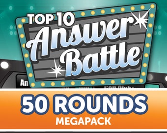 50 Rounds - Answer Battle - Virtual Party Customizable Trivia Powerpoint Template Automatic Scoreboard - Family Game show Mac, PC, and iPad