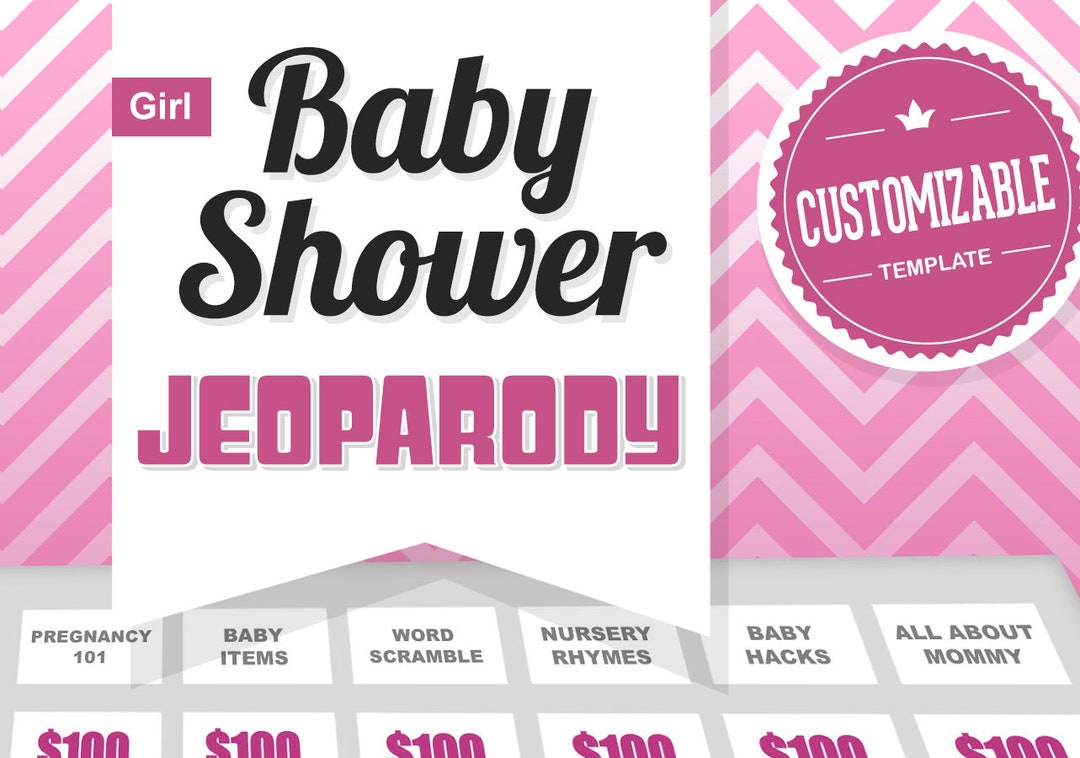 Virtual Baby Shower Game Jeoparody Template Customizable Girl Mac PC and iPad Editable Fun