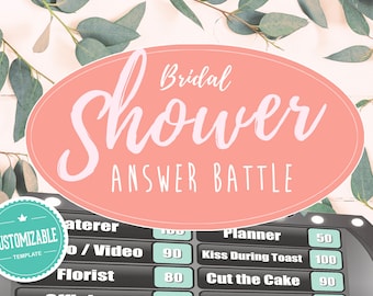 Virtual Bridal Shower Wedding - Answer Battle Trivia Customizable Powerpoint Game with Automatic Scoreboard - Mac, PC & iPad Compatible