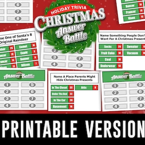 Battaglia di risposte di Natale STAMPABILE - Gioco a quiz con carte punteggio Divertente gioco di Natale in famiglia - Materiali per quiz sulle vacanze Ricordi Carta Virtuale