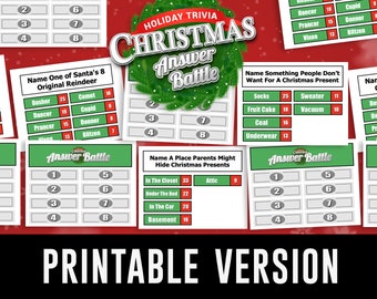 PRINTABLE Christmas Answer Battle - Trivia Game with Score cards Fun Family Christmas Game - Holiday Trivia Materials Memories Paper Virtual