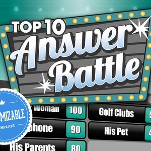 Answer Battle Virtual Party Customizable Trivia Powerpoint Template with Automatic Scoreboard Family Game show Mac, PC, and iPad image 1