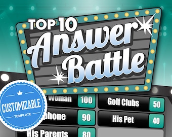 Answer Battle - Virtual Party - Customizable Trivia Powerpoint Template with Automatic Scoreboard - Family Game show Mac, PC, and iPad
