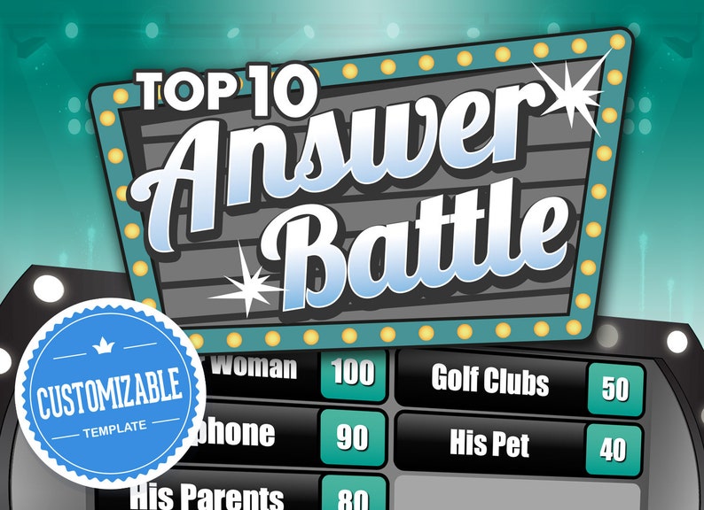 Answer Battle Virtual Party Customizable Trivia Powerpoint Template with Automatic Scoreboard Family Game show Mac, PC, and iPad image 1