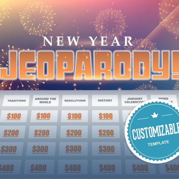 New Year's Eve JeoParody with Scoreboard - Fun Trivia PowerPoint Game - Mac, PC, and iPad Compatible Virtual Zoom Meeting Skype 2021 2022