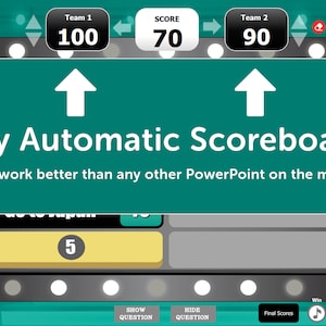 Answer Battle Virtual Party Customizable Trivia Powerpoint Template with Automatic Scoreboard Family Game show Mac, PC, and iPad image 2