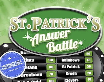 St Patricks Day Answer Battle - Family Trivia Powerpoint Game Automatic Scoreboard - PC Mac and iPad Compatible - Fun Game - Virtual Party