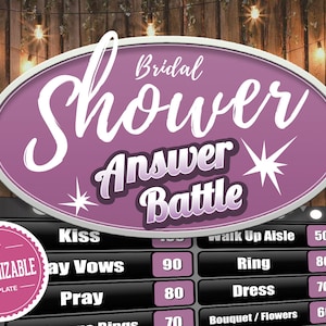 Virtual Bridal Shower Wedding - Answer Battle Trivia Customizable Powerpoint Game with Automatic Scoreboard - Mac, PC & iPad Compatible