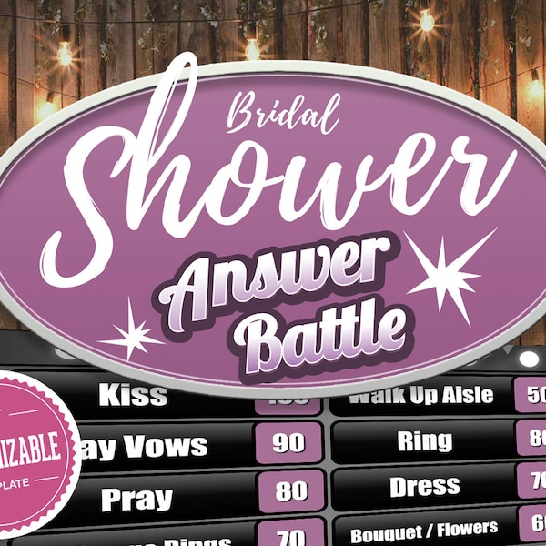 Virtual Bridal Shower Wedding - Answer Battle Trivia Customizable Powerpoint Game with Automatic Scoreboard - Mac, PC & iPad Compatible