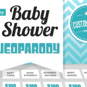 Virtual Baby Shower Game - JeoParody Template Customizable - Boy - Mac PC and iPad compatible editable - Fun Zoom Skype Party