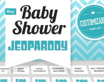 Virtual Baby Shower Game - JeoParody Template Customizable - Boy - Mac PC and iPad compatible editable - Fun Zoom Skype Party