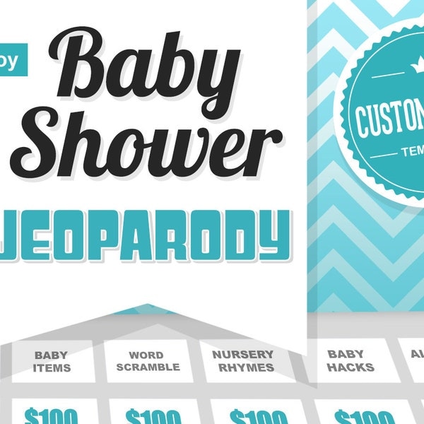 Virtual Baby Shower Game - JeoParody Template Customizable - Boy - Mac PC and iPad compatible editable - Fun Zoom Skype Party