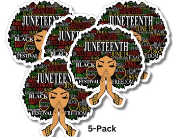 Juneteenth Celebration Sticker Set 5-Pack, Freedom Day Vinyl Kiss-Cut Decals, Emancipation 1865 Theme Scrapbooking Icons, Juneteenth Decor