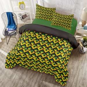 Jamaican Flag Duvet Cover Set, Green Black Yellow Duvet, Caribbean ...