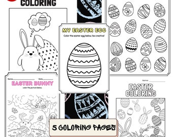 Printable Easter Coloring Pages (5 Pages Total) Instant Download