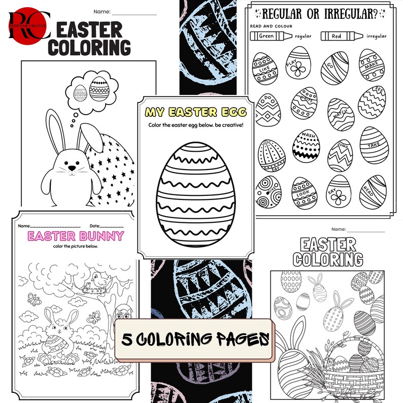 Printable Easter Coloring Pages 5 Pages Total Instant Download - Etsy