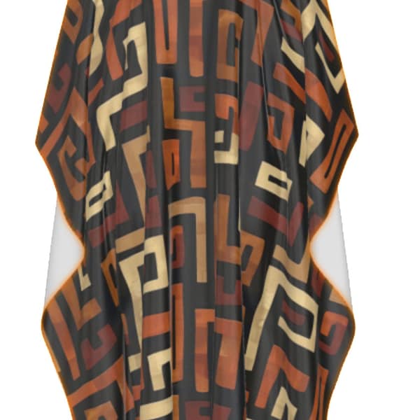 Earth Tone Tribal Print Beach Cover-Up, Chic Geometric Cover-Up Kaftan, African Print House Dress, Lightweight Boho Chic Housedress