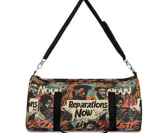 Reparations Now - Cut The Check Afrocentric Duffel Bag - Urban Streetwear Repair Black America  Statement Oxford Canvas Bag, Travelers Gift