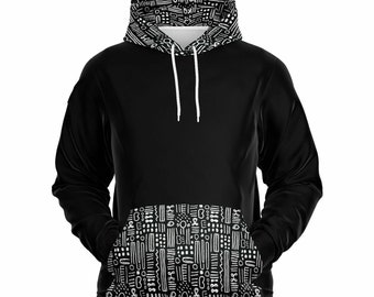 Mud Cloth Print Unisex Hoodie  | Black & White Color Block African Print Sweater |  Stretchy African Print Winter Fashion