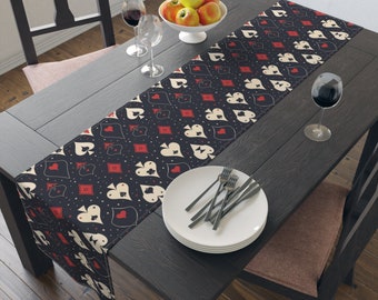 Classic Casino Elegance Table Runner, Chic Vegas Card-Themed Party Decor, Casino Theme Table Runner, Card Party Dining Linen