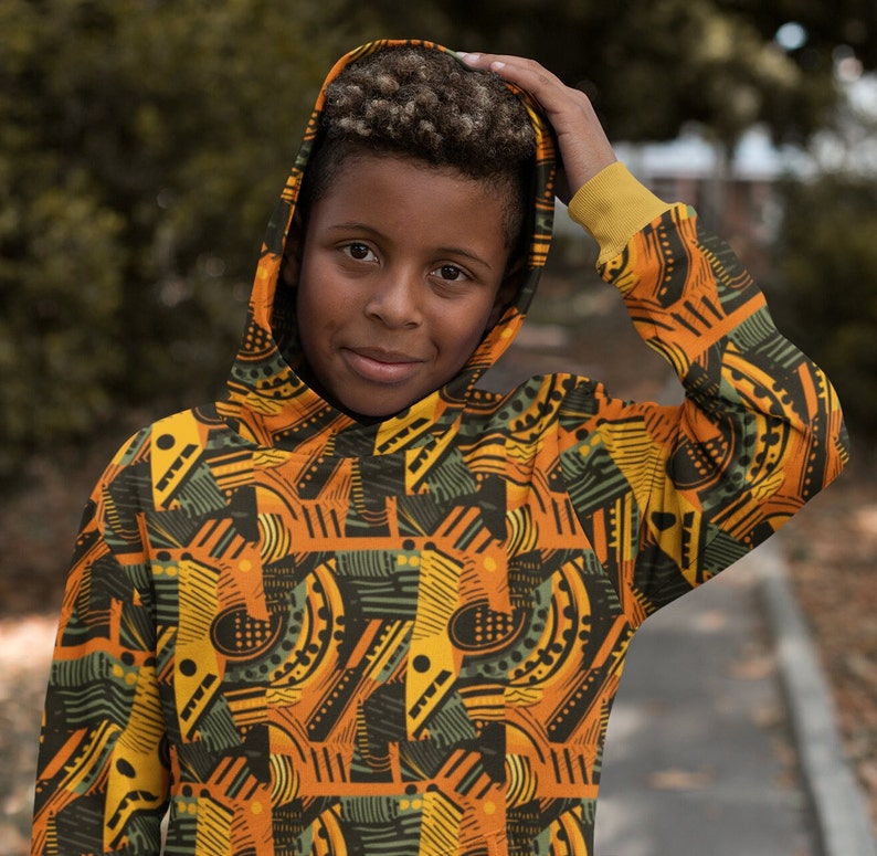 African Ankara Print Children's Hoodie Cultural Clothing Sweater For Children All Over African Print Top Kids Free Shipping image 2