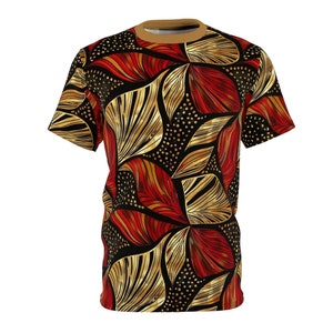 Men's Red & Gold African Wax Print Tee, Trendy Men's African Print Fashion, Ankara Afrocentric Fashion T-Shirt, Ethnic Print Mens Apparel