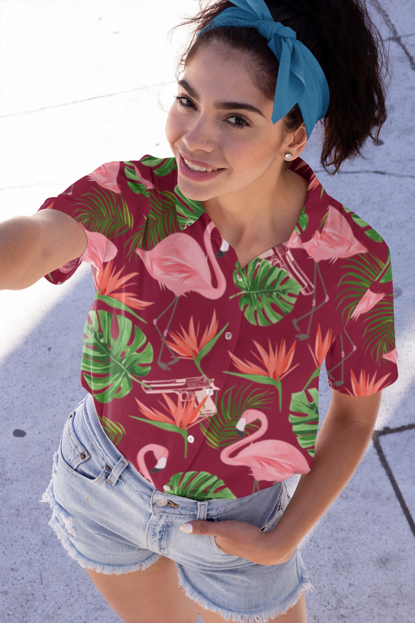 Second Amendment Miami Vice Themed Hawaiian Shirt 