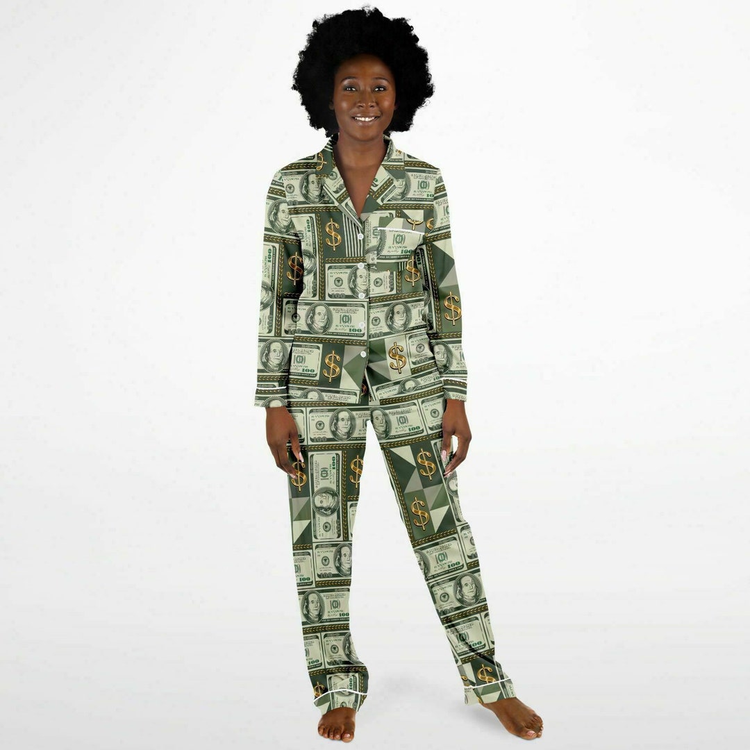 Money Manifestation Satin Luxury Pajamas for Women Money Print Women's
