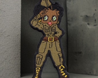 Military Melanated Betty, Black Betty Salute Iron On Patch, Black Woman Solider Patch, Black Queen Patch