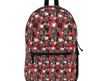 Sac à dos urbain streetwear ours en peluche, sac à dos camouflage rouge de style hip hop, sac urbain pour jeunes, sac à dos graphique unique, fournitures scolaires pour enfants