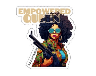 Empowered Black Queen Vinyl Sticker - Bold Pro-2A, Feminist Decor, Self-Defense Advocacy, Glossy Finish, Indoor Use