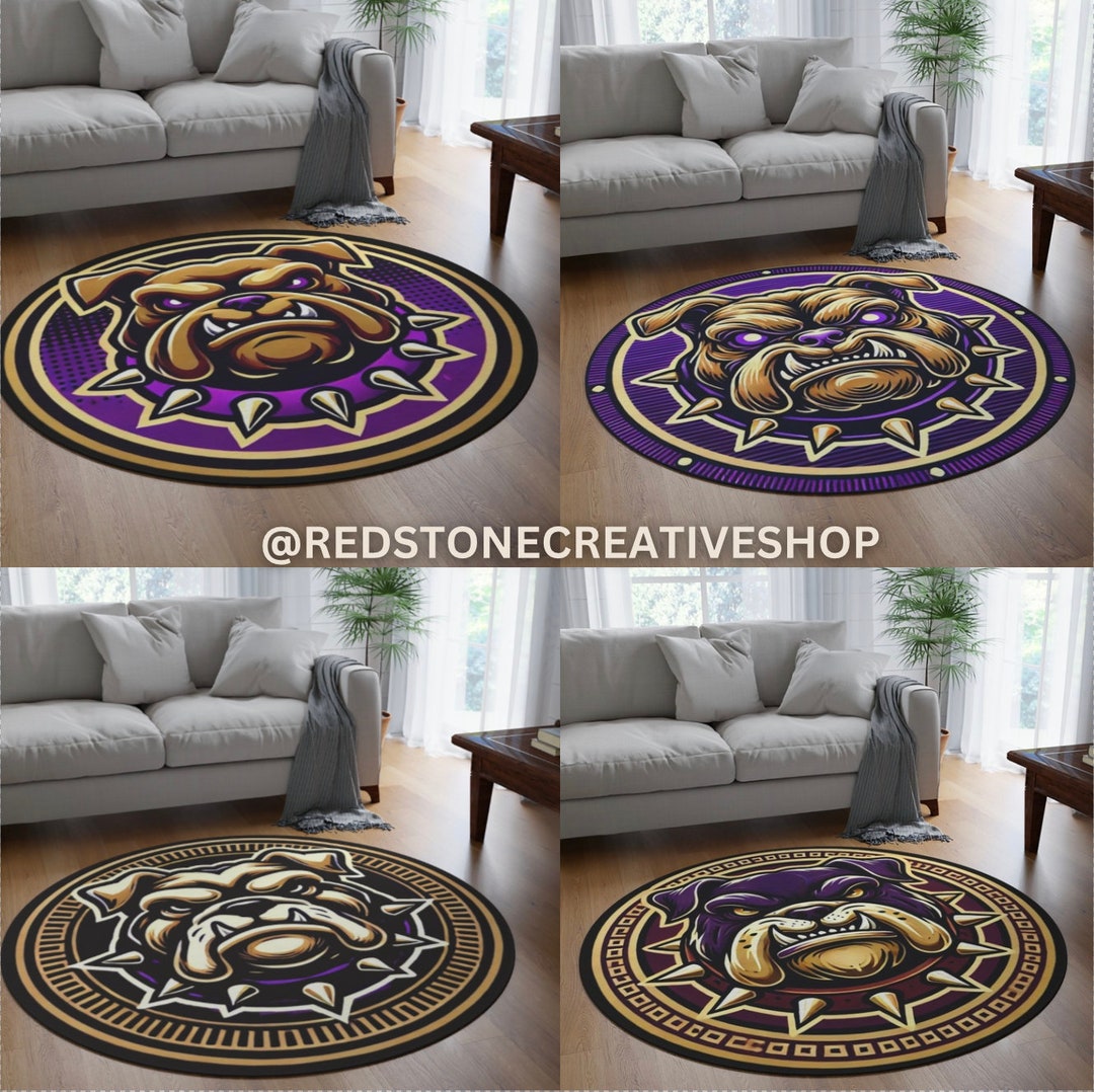 Omega que Bulldog Round 60 Rug, Purple and Gold Decorative Fraternity ...