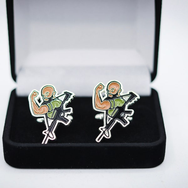 Armed Black Man, Bearded Man Cufflinks, Pro Gun Cufflinks, Grromsmen Gift, Wedding Gift, 2A Cufflinks, Gift for Gun Enthusiasts