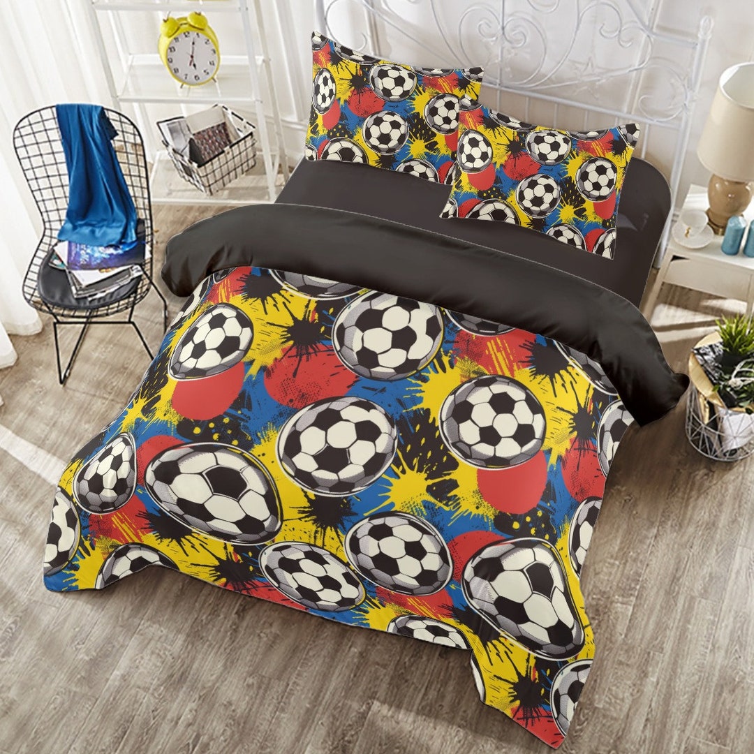 Pop Art Soccer Ball Duvet Cover Set, Sports Themed Bedding, Cool Teen