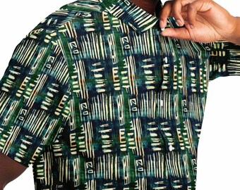 Chemise boutonnée pour homme en tissu de boue de la jungle, Mode homme à imprimé ethnique fait main, Hauts en tissu de boue africaine à la mode pour adultes