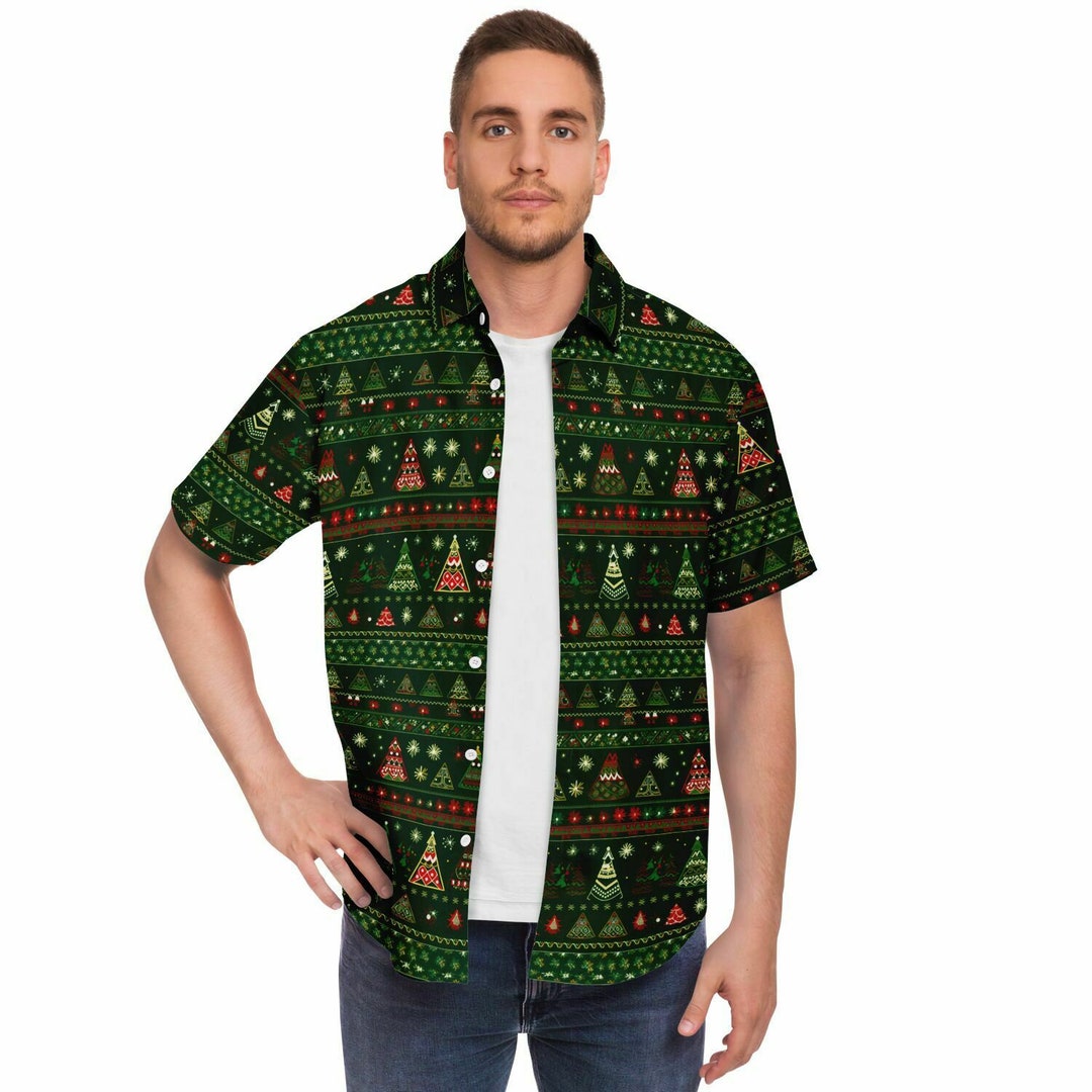 Ugly Sweater Christmas Button up Men's Shirt Dressy Men's Holiday Shirt