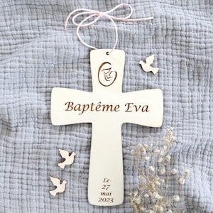 Grande Croix en bois gravée personnalisée Baptême Communion Profession de foi, Croix religieuse Cadeau communion baptême fille garçon