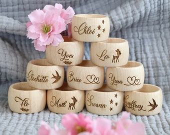Personalized wooden napkin ring with pattern of your choice or without, zero waste - Wedding Baptism Christmas Birthday Family meal