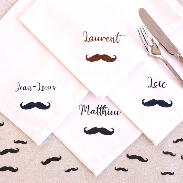 Serviette de table Moustache personnalisable avec un prénom, Déco table fête, Cadeaux invités baptême communion anniversaire