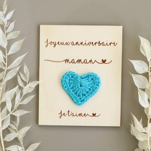 Carte en bois à personnaliser coeur au crochet, Fête des mères, Fête des grands mères image 2