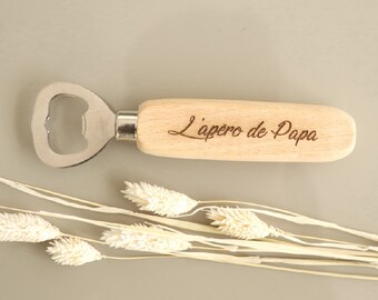 Décapsuleur en bois personnalisé, Ouvre bouteille, Cadeau fête des pères, tonton, papi, demande parrain