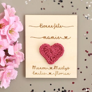 Carte en bois à personnaliser coeur au crochet, Fête des mères, Fête des grands mères image 4